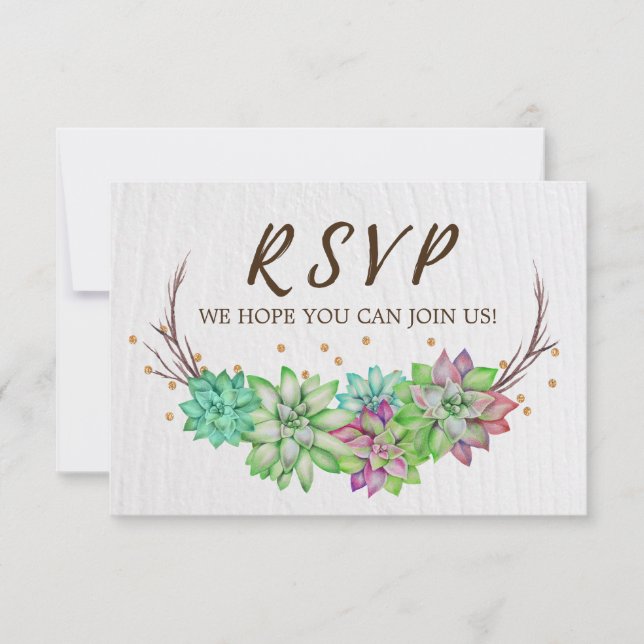 Boho Rustic Floral Succulent Wedding Website RSVP (Front)