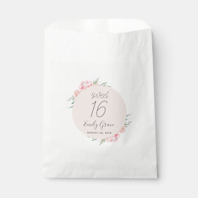 Boho Rustic Floral Sweet 16 Thank You Favour Bag (Front)