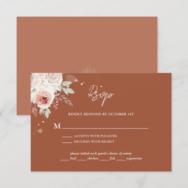 Boho Rustic Floral Terracotta Wedding RSVP Card (Front/Back)