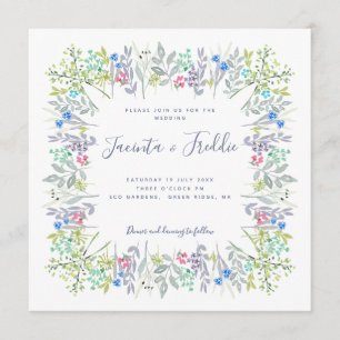 Boho rustic floral watercolor cornflowers Wedding Invitation