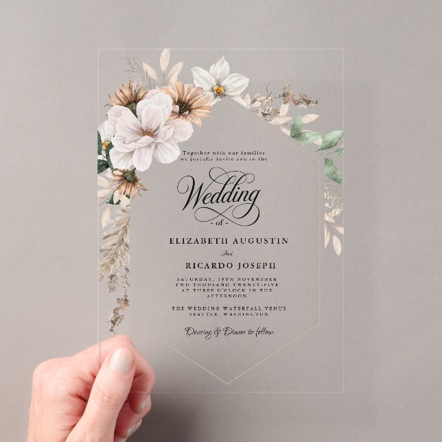 Boho Rustic Floral  Wedding Acrylic Invitations (Insitu (Handheld))