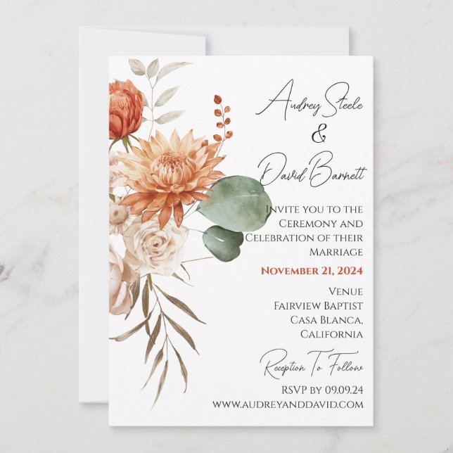 Boho Rustic Floral Wedding Invitation (Front)
