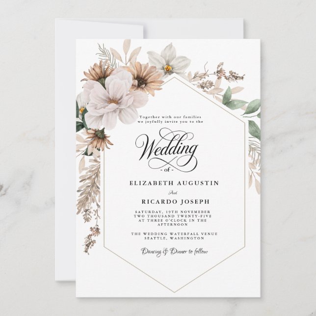 Boho Rustic Floral  Wedding Invitation (Front)