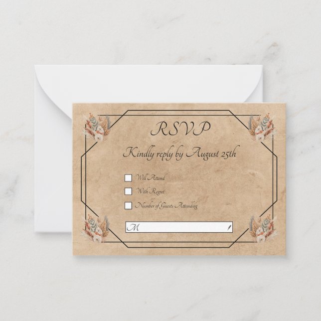 Boho Rustic Floral Wedding RSVP Card (Front)