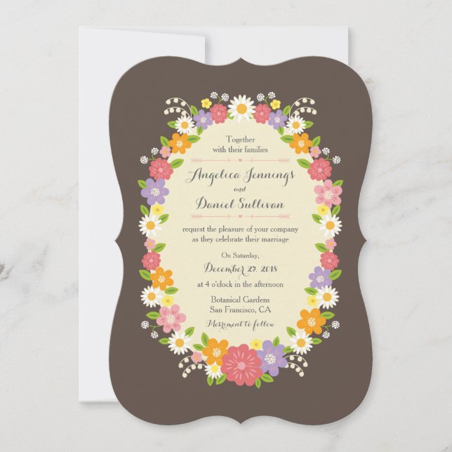 Boho Rustic Floral Wreath Wedding Invitation (Front)