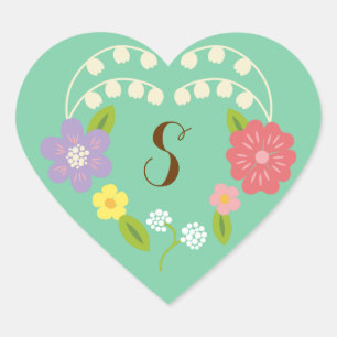 Boho Rustic Floral Wreath Wedding (Mint) Heart Sticker