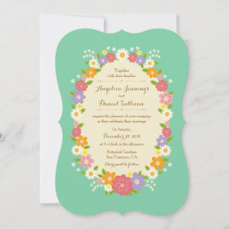 Boho Rustic Floral Wreath Wedding (Mint) Invitation