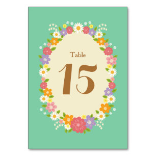 Boho Rustic Floral Wreath Wedding (Mint) Table Number