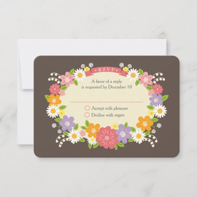 Boho Rustic Floral Wreath Wedding RSVP Card (Front)