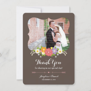 Boho Rustic Floral Wreath Wedding Thank You Card