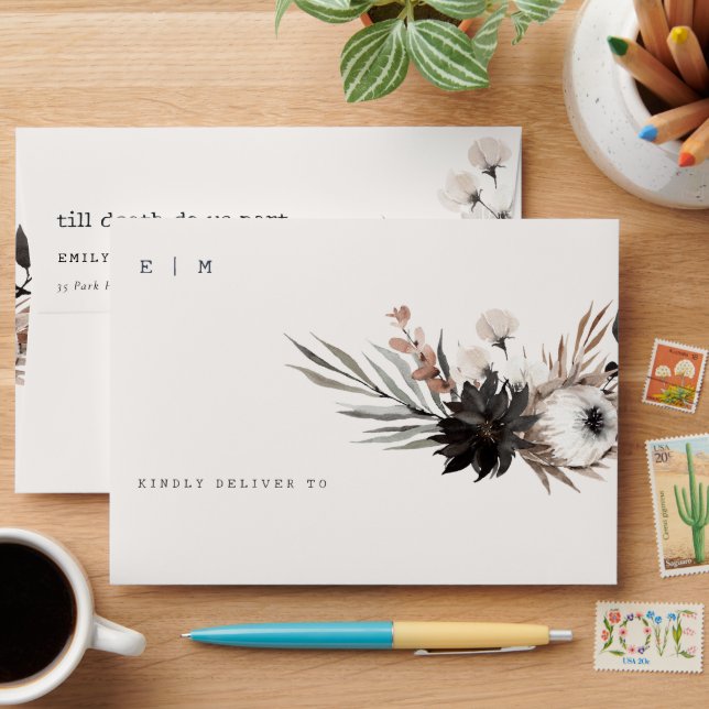 Boho Rustic Gothic Rust Black Botanical Wedding Envelope (Desk)