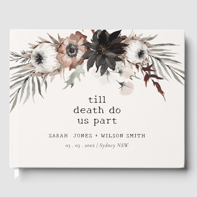 Boho Rustic Gothic Rust Black Botanical Wedding Guest Book (Front)