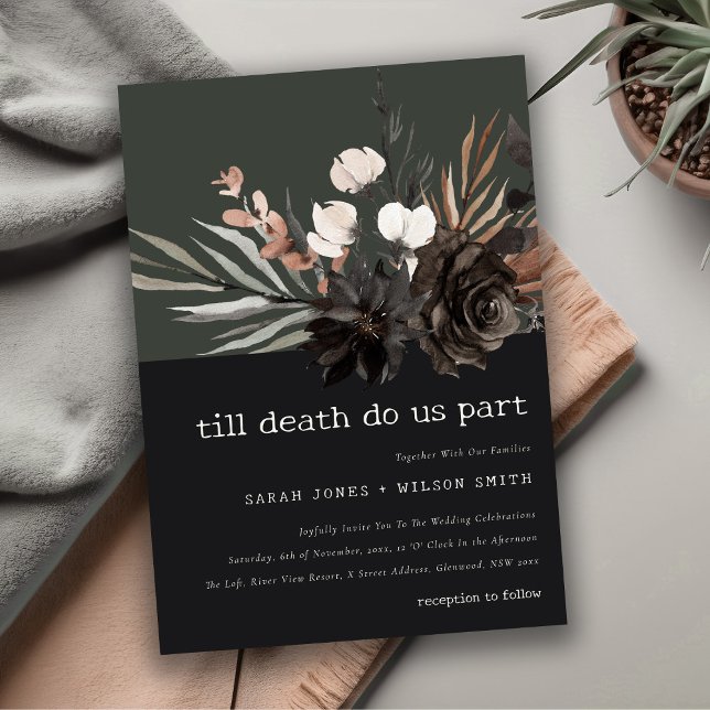 Boho Rustic Gothic Rust Black Botanical Wedding Invitation (Creator Uploaded)