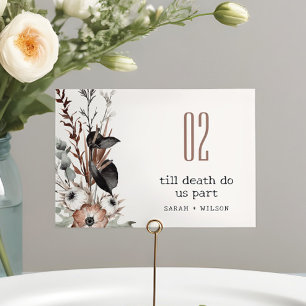 Boho Rustic Gothic Rust Black Botanical Wedding Table Number