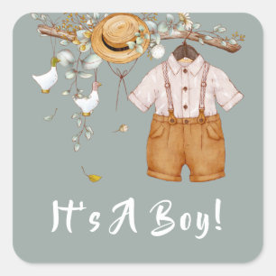 Boho Rustic Greenery Baby Boy   Square Sticker