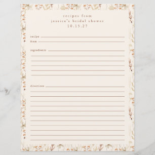Boho Rustic Meadow Floral Personalised Recipe Page