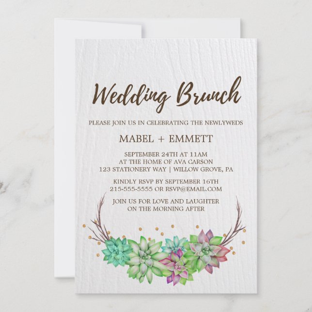 Boho Rustic Mint Floral Succulent Wedding Brunch Invitation (Front)