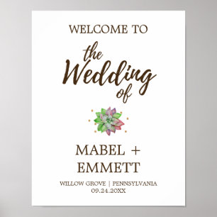 Boho Rustic Mint Floral Succulent Wedding Welcome Poster