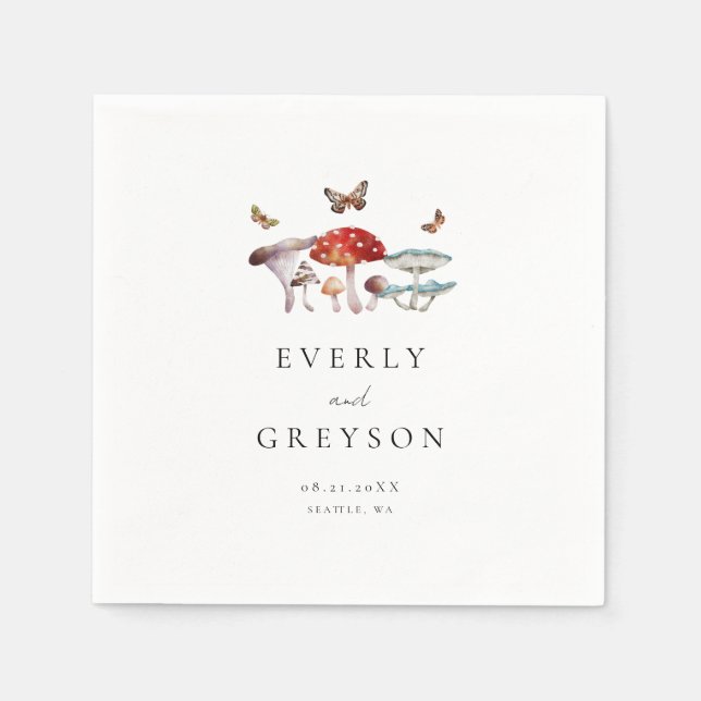 Boho & Rustic Mushroom Wedding Napkin (Front)