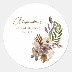 Boho Rustic Nature Botanical Custom Bridal Shower Classic Round Sticker