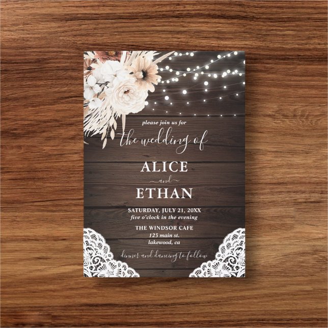 Boho Rustic Neutral Flowers Pampa Grass Wedding In Invitation (Creator Uploaded)