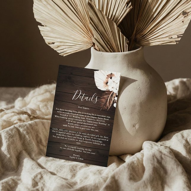 Boho Rustic Neutral Flowers Wedding Details Enclos Enclosure Card (Creator Uploaded)