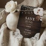 Boho Rustic Neutral Flowers Wedding Save The Date  Announcement Postcard<br><div class="desc">Boho chic wedding save the date postcard features neutral flowers with dried palm leaves and string lights on wood decorated.</div>