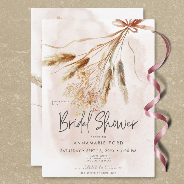 Boho Rustic Pampas & Dried Bouquet Bridal Shower Invitation (Boho Rustic Pampas & Dried Bouquet Bridal Shower Invitation)