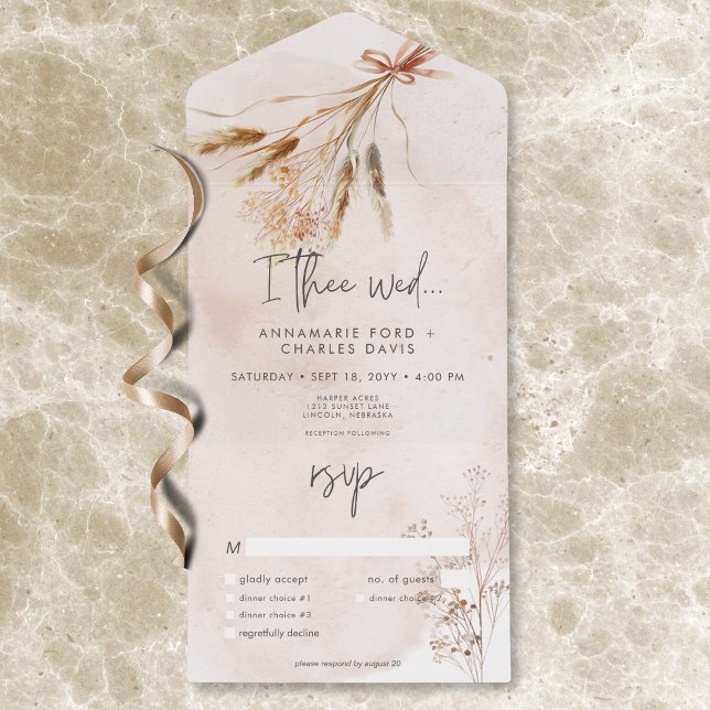 Boho Rustic Pampas & Dried Grass Bouquet Dinner All In One Invitation (Boho Rustic Pampas & Dried Grass Bouquet Dinner All In One Invitation)
