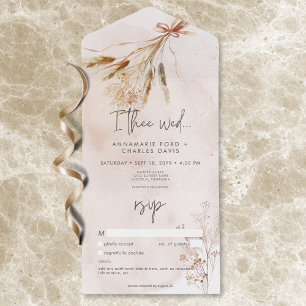 Boho Rustic Pampas & Dried Grass Bouquet No Dinner All In One Invitation