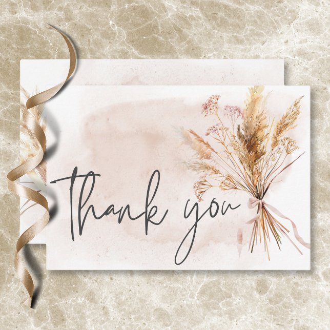 Boho Rustic Pampas & Dried Grass Bouquet Wedding Thank You Card (Boho Rustic Pampas & Dried Grass Bouquet Wedding Thank You Card)