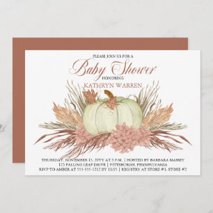 Boho Rustic Pampas Grass  Pumpkin Girl Baby Shower Invitation