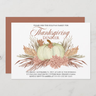 Boho Rustic Pampas Grass   Pumpkin Thanksgiving Invitation