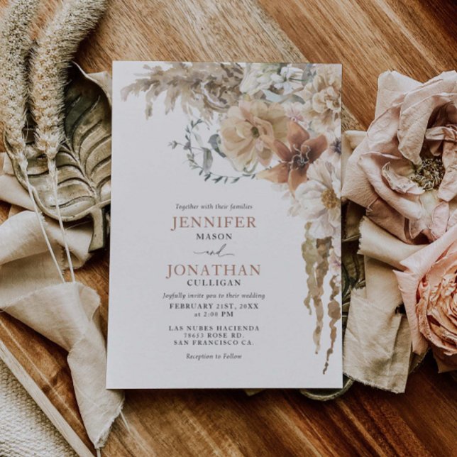 Boho Rustic Pampas Grass Wedding Invitation (Creator Uploaded)