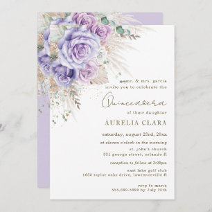 Boho Rustic Pampas Purple Floral Quinceañera  Invi Invitation
