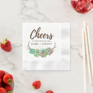 Boho Rustic Pink and Mint Floral Succulent Cheers Napkin