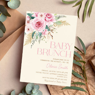 Boho Rustic Pink Floral Baby Brunch Baby Shower Invitation