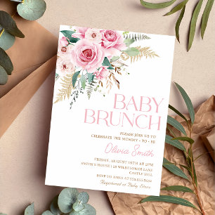 Boho Rustic Pink Floral Baby Brunch Baby Shower Invitation