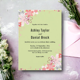 Boho Rustic Pink Red Roses Summer Floral Wedding Invitation