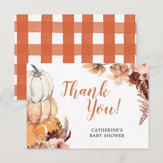 Boho Rustic Pumpkin Baby Shower Thank You Card (Front/Back)