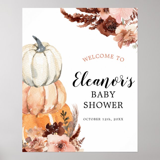 Boho Rustic Pumpkin Baby Shower Welcome Sign (Front)