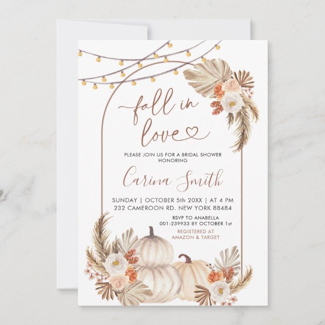 Boho Rustic Pumpkin Fall in Love Bridal Shower Invitation (Front)