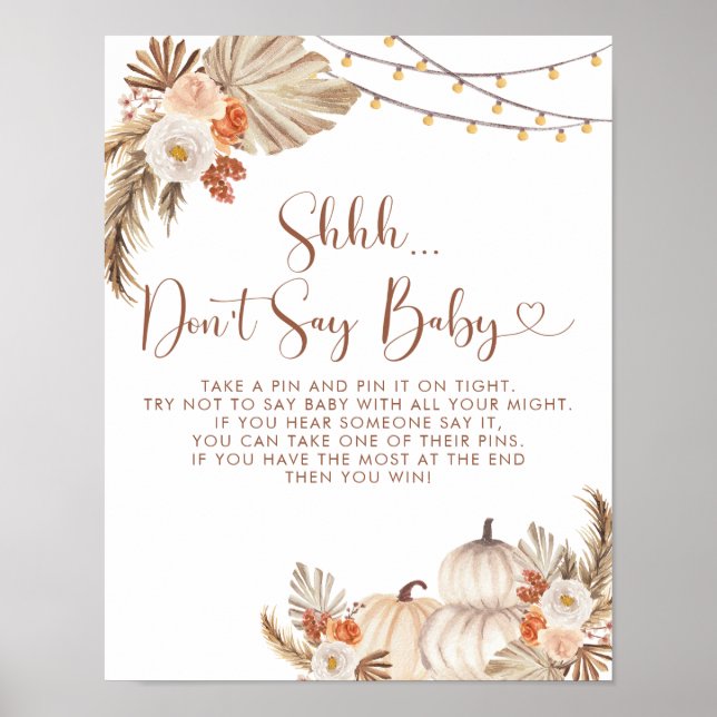 Boho Rustic Pumpkin Fall in Love Don't Say Baby Poster (Front)