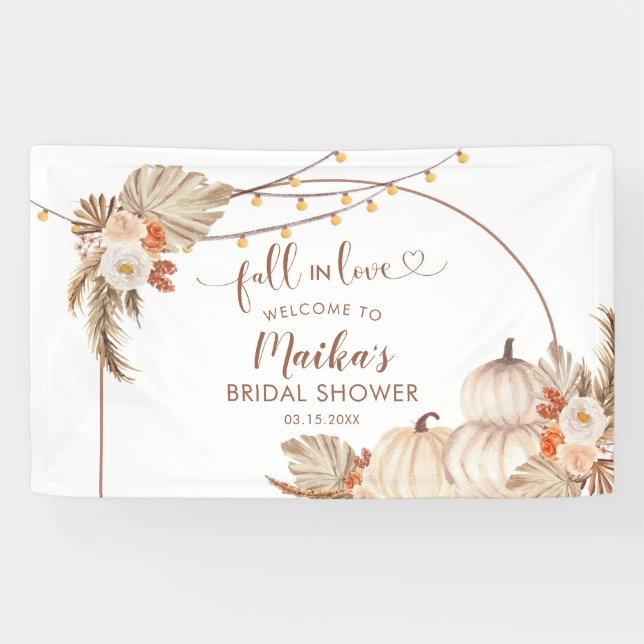 Boho Rustic Pumpkin Fall in Love Large Banner (Horizontal)