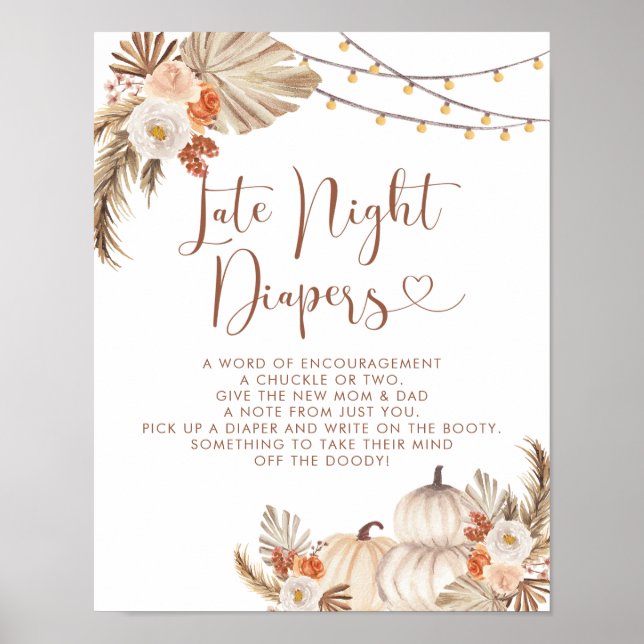 Boho Rustic Pumpkin Fall in Love Late Night Diaper Poster (Front)