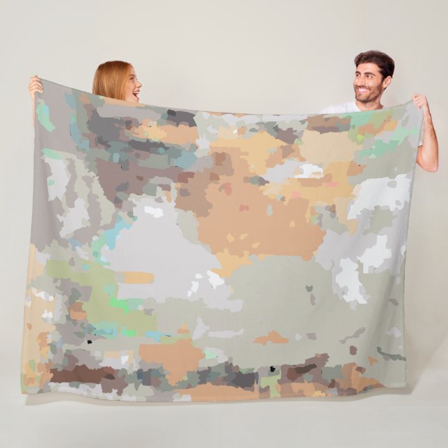 Boho rustic retro orange,taupe,brown,teal abstract fleece blanket (In Situ)