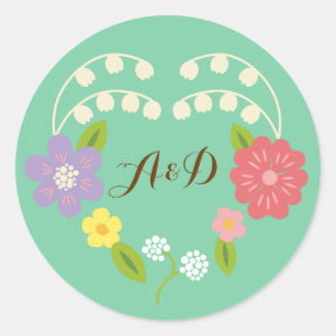 Boho Rustic Romantic Floral Wreath Classic Round Sticker