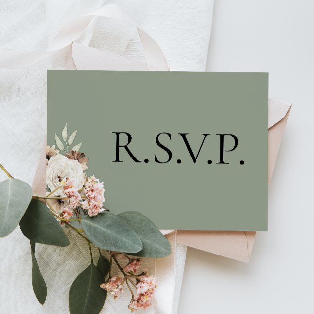 Boho Rustic Sage Green Wedding RSVP Card (Creator Uploaded)