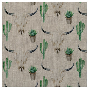 Boho Rustic Skull Cactus Patterned Fabric