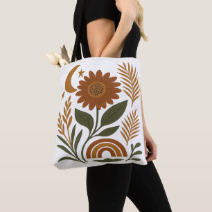 Boho Rustic Sunflower & Rainbow Tote Bag